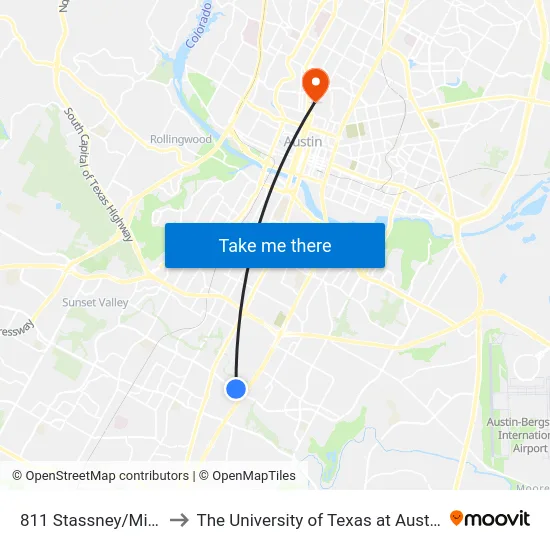 811 Stassney/Mira to The University of Texas at Austin map