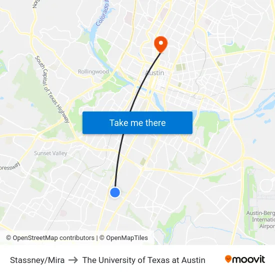 Stassney/Mira to The University of Texas at Austin map