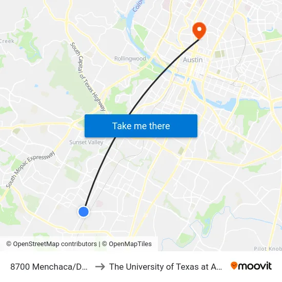 8700 Menchaca/Davis to The University of Texas at Austin map