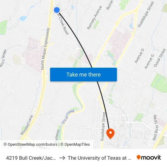 4219 Bull Creek/Jackson to The University of Texas at Austin map