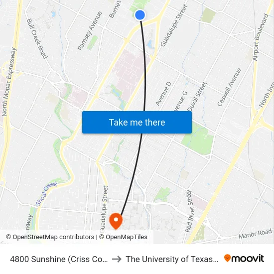 4800 Sunshine (Criss Cole Rehab) to The University of Texas at Austin map