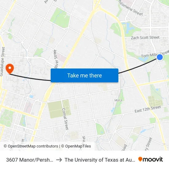 3607 Manor/Pershing to The University of Texas at Austin map