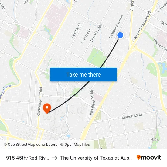 915 45th/Red River to The University of Texas at Austin map