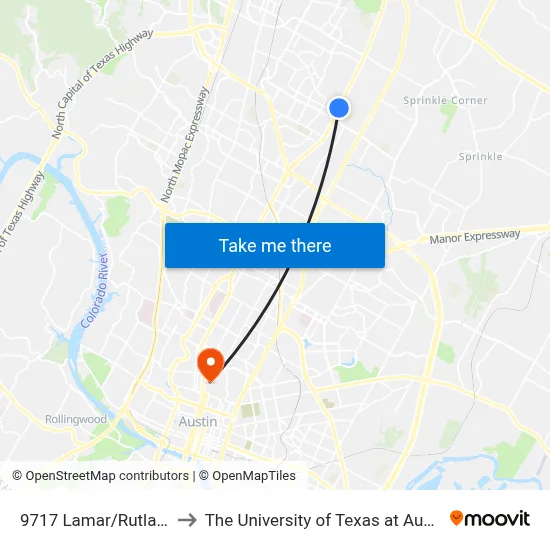 9717 Lamar/Rutland to The University of Texas at Austin map