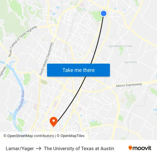 Lamar/Yager to The University of Texas at Austin map