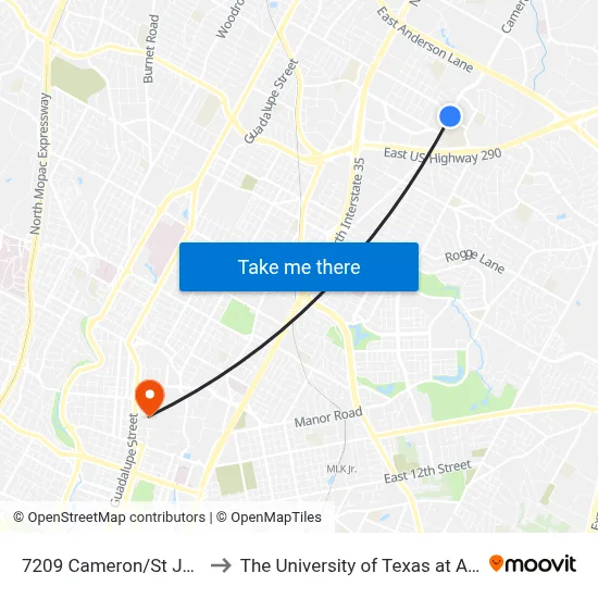 7209 Cameron/St Johns to The University of Texas at Austin map