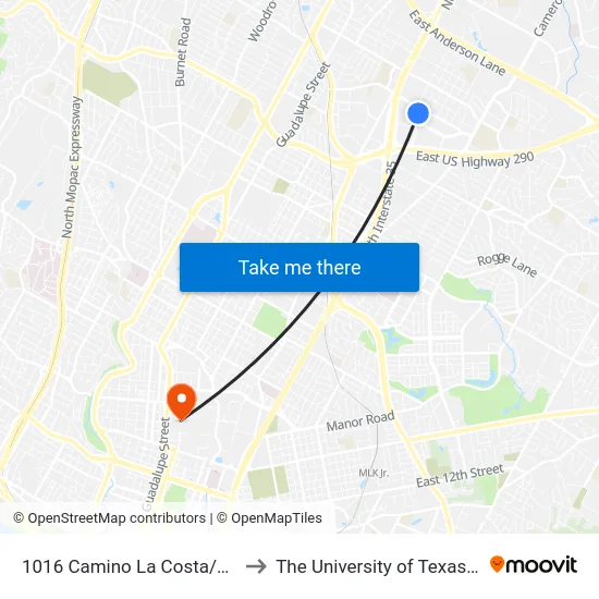 1016 Camino La Costa/La Posada to The University of Texas at Austin map
