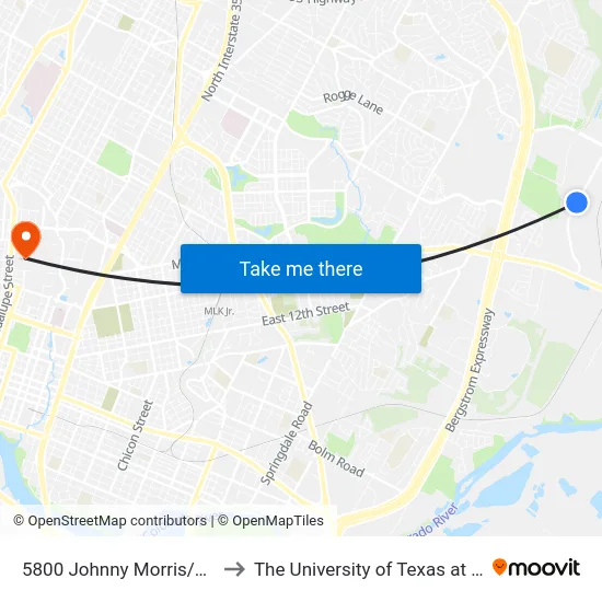 5800 Johnny Morris/Loyola to The University of Texas at Austin map