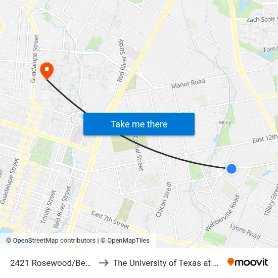 2421 Rosewood/Bedford to The University of Texas at Austin map