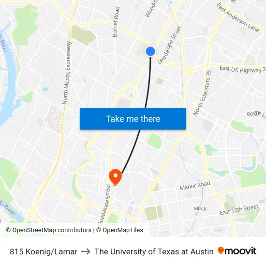 815 Koenig/Lamar to The University of Texas at Austin map