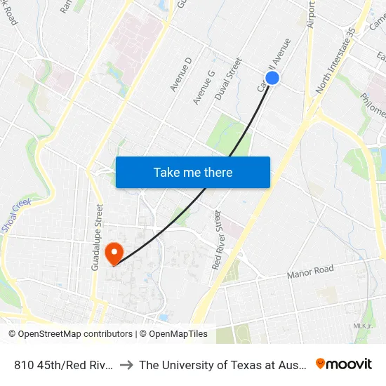 810 45th/Red River to The University of Texas at Austin map