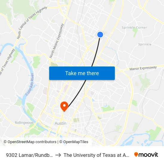 9302 Lamar/Rundberg to The University of Texas at Austin map