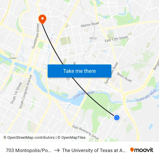 703 Montopolis/Ponca to The University of Texas at Austin map