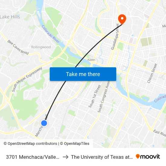 3701 Menchaca/Valley View to The University of Texas at Austin map