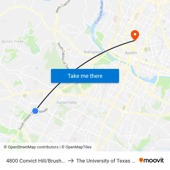 4800 Convict Hill/Brush Country to The University of Texas at Austin map