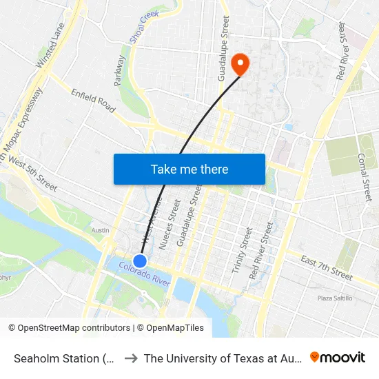 Seaholm Station (Nb) to The University of Texas at Austin map