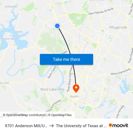 9701 Anderson Mill/Us 183 to The University of Texas at Austin map