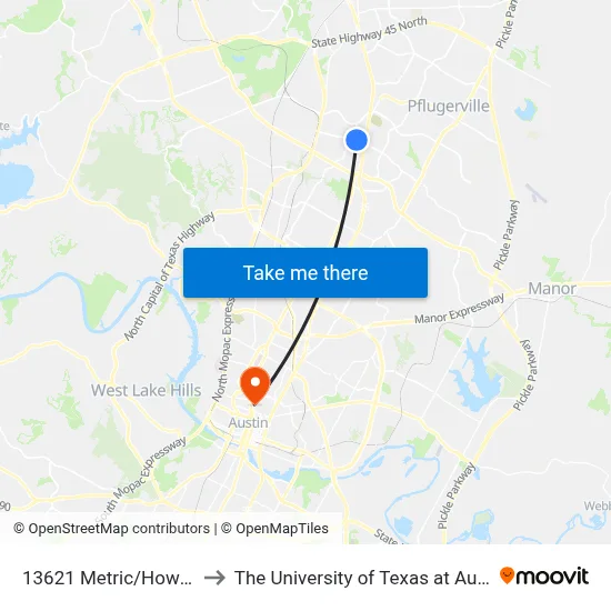 13621 Metric/Howard to The University of Texas at Austin map