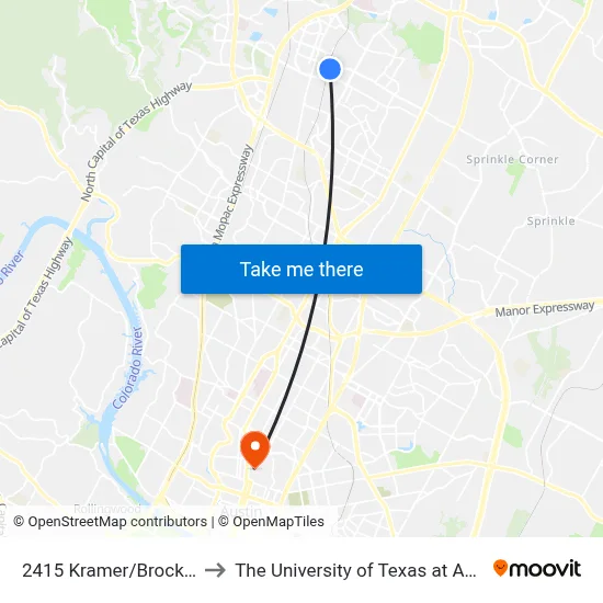 2415 Kramer/Brockton to The University of Texas at Austin map
