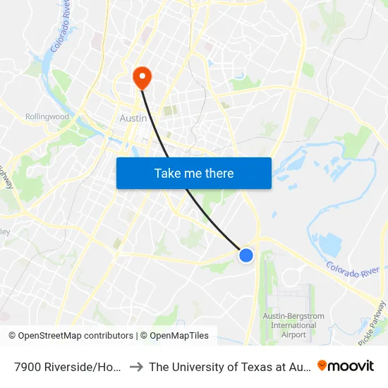 7900 Riverside/Hoeke to The University of Texas at Austin map
