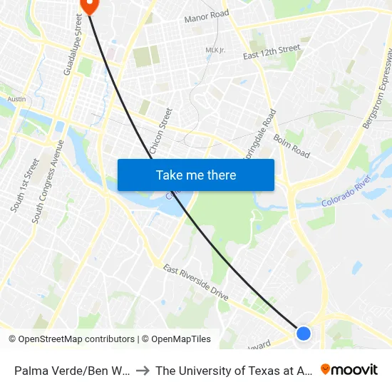 Palma Verde/Ben White to The University of Texas at Austin map
