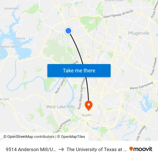 9514 Anderson Mill/Us 183 to The University of Texas at Austin map
