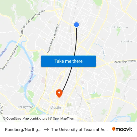 Rundberg/Northgate to The University of Texas at Austin map