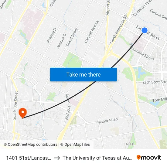 1401 51st/Lancaster to The University of Texas at Austin map