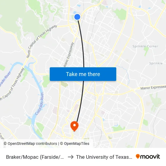 Braker/Mopac (Farside/Midblock) to The University of Texas at Austin map