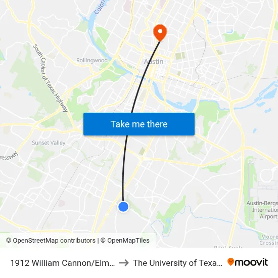 1912 William Cannon/Elm Creek (Apt) to The University of Texas at Austin map