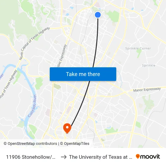 11906 Stonehollow/Metric to The University of Texas at Austin map