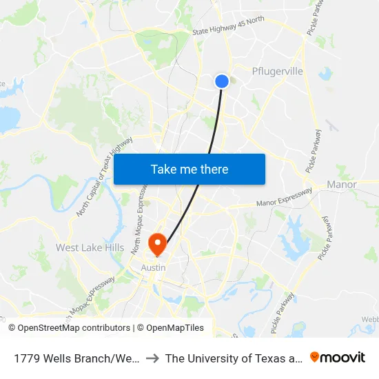 1779 Wells Branch/Wells Port to The University of Texas at Austin map