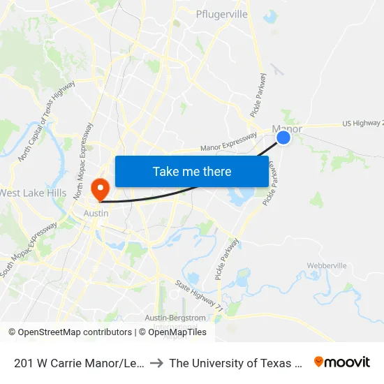 201 W Carrie Manor/Lexington to The University of Texas at Austin map