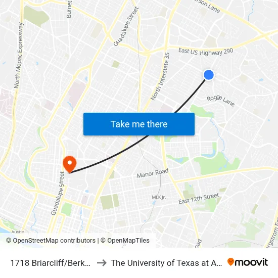 1718 Briarcliff/Berkman to The University of Texas at Austin map