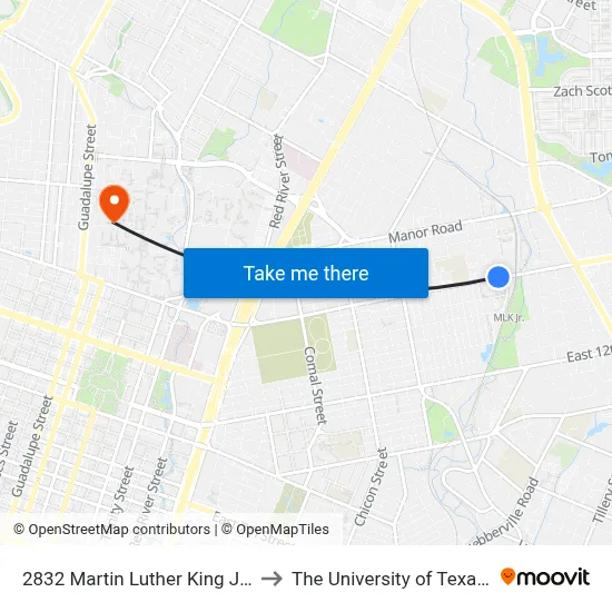 2832 Martin Luther King Jr/Alexander to The University of Texas at Austin map