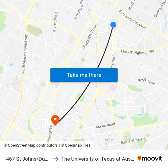 467 St Johns/Duval to The University of Texas at Austin map