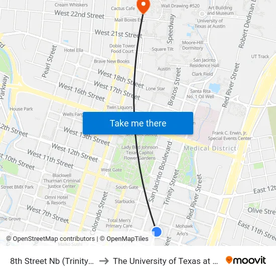 8th Street Nb (Trinity/8th) to The University of Texas at Austin map