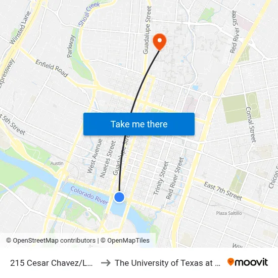215 Cesar Chavez/Lavaca to The University of Texas at Austin map