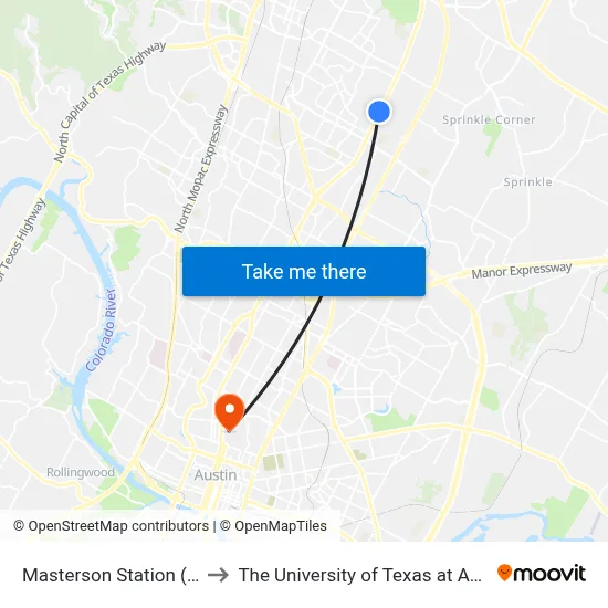 Masterson Station (Sb) to The University of Texas at Austin map