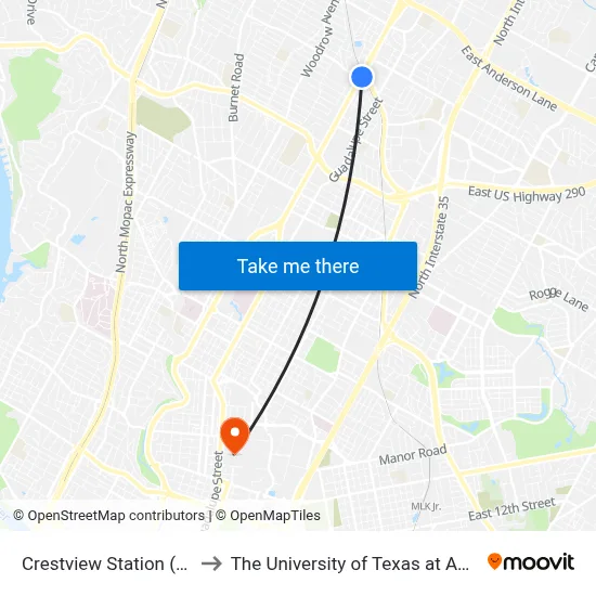 Crestview Station (Nb) to The University of Texas at Austin map