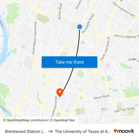 Brentwood Station (Nb) to The University of Texas at Austin map