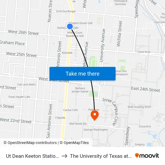 Ut Dean Keeton Station (Sb) to The University of Texas at Austin map