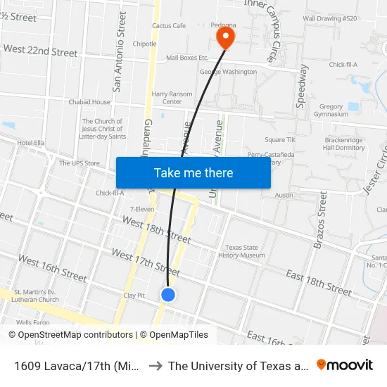 1609 Lavaca/17th (Midblock) to The University of Texas at Austin map