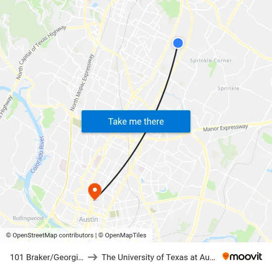 101 Braker/Georgian to The University of Texas at Austin map