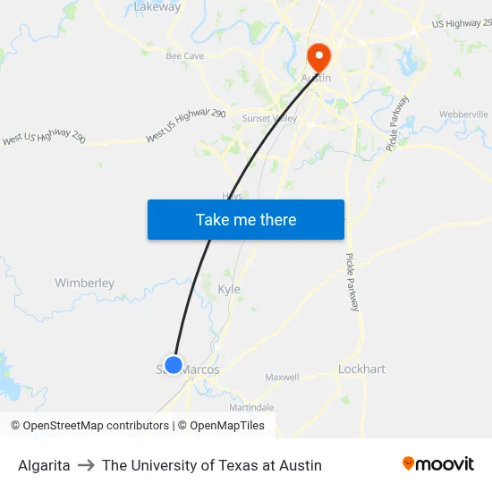Algarita to The University of Texas at Austin map