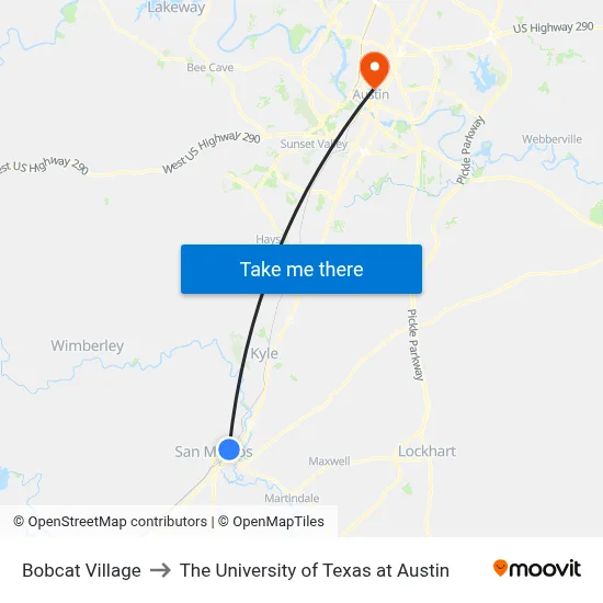 Bobcat Village to The University of Texas at Austin map
