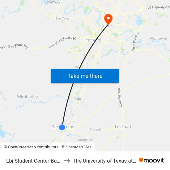 Lbj Student Center Bus Loop to The University of Texas at Austin map