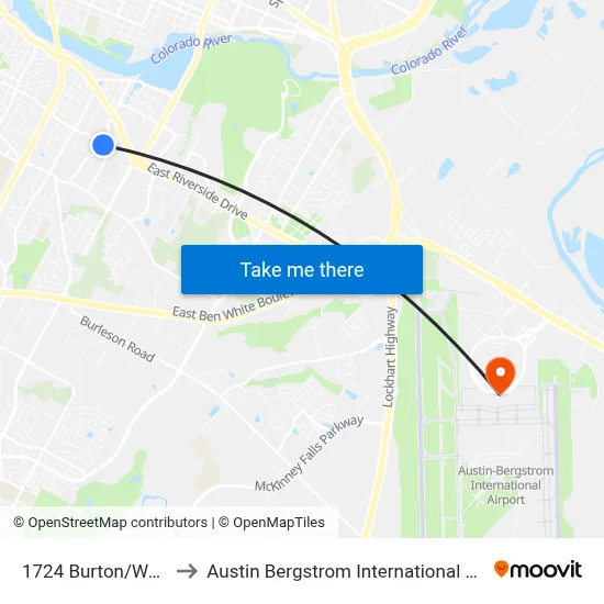 1724 Burton/Woodland to Austin Bergstrom International Airport (AUS) map