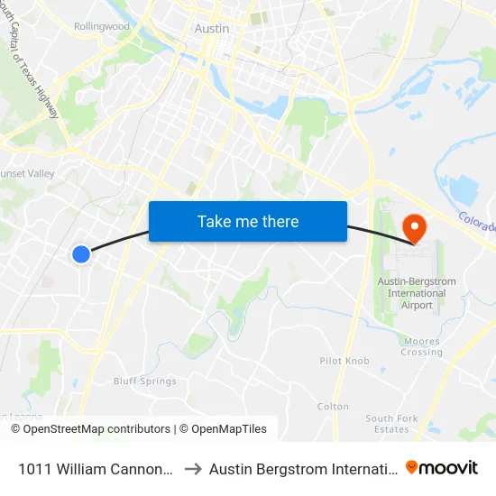 1011 William Cannon/Emerald Forest to Austin Bergstrom International Airport (AUS) map