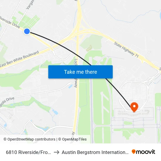 6810 Riverside/Frontier Valley to Austin Bergstrom International Airport (AUS) map